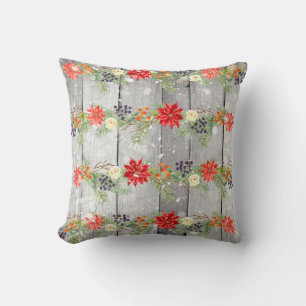 Christmas Floral Wooden Planks Cushion
