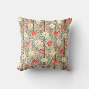 Christmas Floral Wooden Planks Cushion