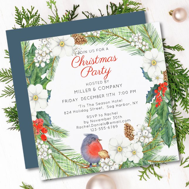Christmas Floral Wreath Corporate Christmas Party Invitation (Creator Uploaded)