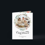 Christmas Floral Wreath Season's Greetings 3 Photo Holiday Card<br><div class="desc">Modern and elegant design printed Chic Christmas Holly Berries and Winter Floral Wreath Season's Greetings 3 Photo Holiday Christmas Card that can be customised with your text. Please click the "Customise it" button and use our design tool to modify this template. Check out the Graphic Art Design store for other...</div>