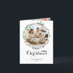 Christmas Floral Wreath Season's Greetings 3 Photo Holiday Card<br><div class="desc">Modern and elegant design printed Chic Christmas Holly Berries and Winter Floral Wreath Season's Greetings 3 Photo Holiday Christmas Card that can be customised with your text. Please click the "Customise it" button and use our design tool to modify this template. Check out the Graphic Art Design store for other...</div>