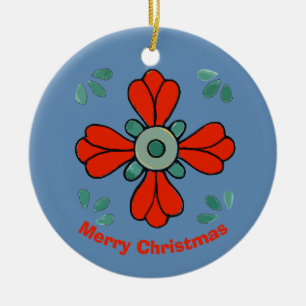 Christmas Flower,, add, edit text Ceramic Ornament