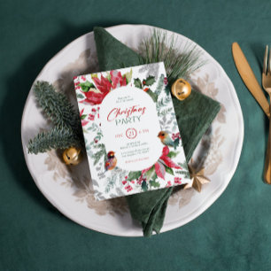 Christmas Flower And Leaves Watercolor Invitation