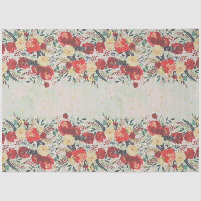 Christmas Flower Border and Stars on blue Tissue Paper (Front)