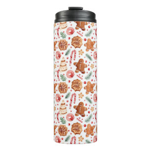 Christmas Flower Ginger Bread Pattern Thermal Tumbler