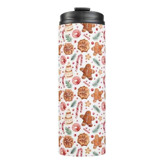 Christmas Flower Ginger Bread Pattern Thermal Tumbler (Front)