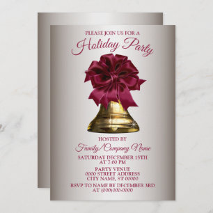 Christmas Flower Golden Bell  Holidays Party  Invitation