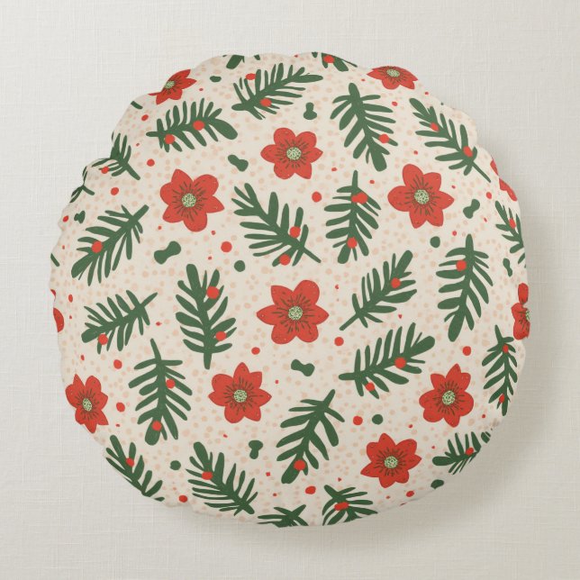 Christmas flower pattern round cushion (Front)