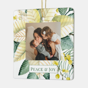 Christmas Flower Peace And Joy Holiday Photo Ceramic Ornament