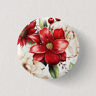Christmas Flower Poinsettia Red Green Pattern 3 Cm Round Badge