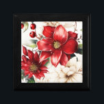 Christmas Flower Poinsettia Red Green Pattern Gift Box<br><div class="desc">Christmas Flower Poinsettia with White Flower and Berries Red Green Pattern for a perfect vintage elegant Christmas.</div>