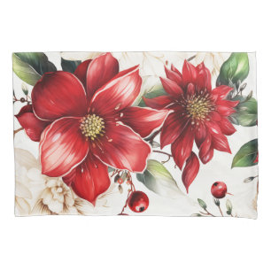 Christmas Flower Poinsettia Red Green Pattern Pillowcase