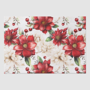Christmas Flower Poinsettia Red Green Pattern Tissue Paper
