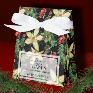 Christmas Flowers and Berries on Black Favour Box