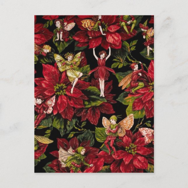Christmas flowers and Fairies Holiday Postcard (Front)