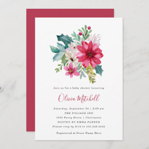 Christmas Flowers and Holly Berries   Baby Shower Invitation