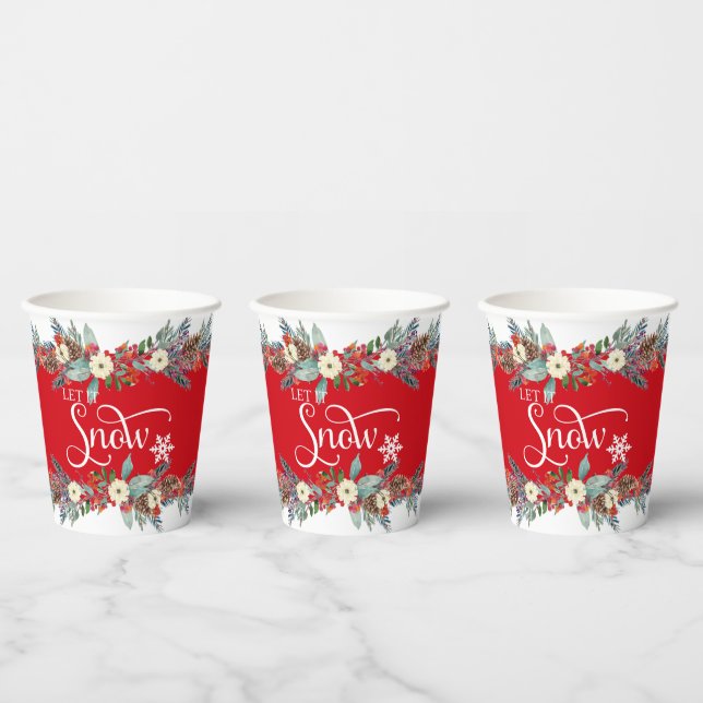 Christmas flowers border-Let it snow typography Paper Cups (Multi)