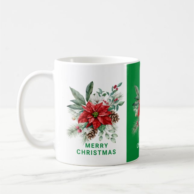 Christmas flowers Bouquet Merry Christmas Text 2 Coffee Mug (Left)