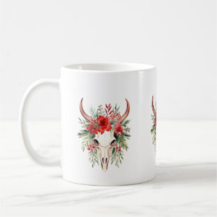 Christmas flowers bull skull coffee mug