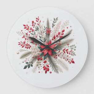 Christmas flowers large clock