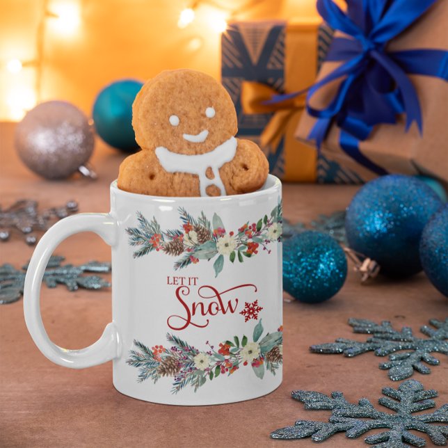 Christmas flowers-Let it snow red typography Two-Tone Coffee Mug (Creator Uploaded)