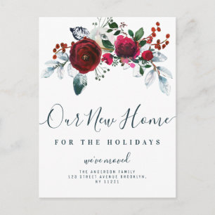christmas flowers new home moving announcement postcard