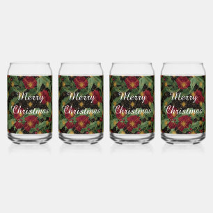 Christmas Flowers Pattern,Gold Red Green Black ,Wh Can Glass