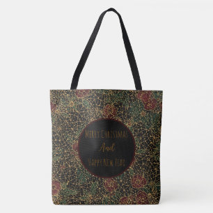 Christmas Flowers Pattern, New Year Celebrate, Tote Bag