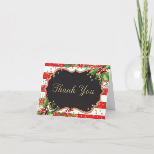 Christmas Flowers Red Black Gold Glitter Confetti Thank You Card