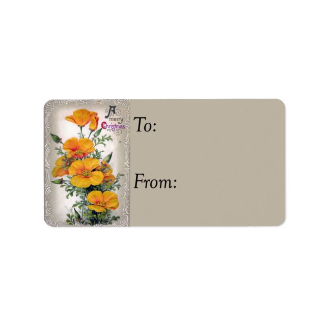 Christmas Flowers Vintage Gift Tag (Front)