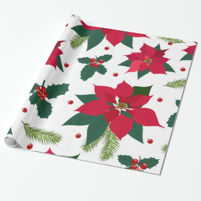 Christmas Flowers Wrapping Paper (Unrolled)