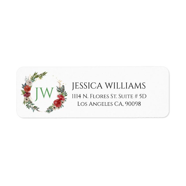 Christmas flowers wreath return address label (Front)