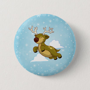 Christmas Flying Reindeer 6 Cm Round Badge