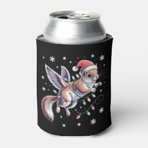 Christmas Flying Squirrel Santa Hat Lights Xmas Can Cooler