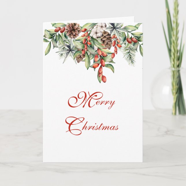 Christmas Foliage and Berries Folded Greeting Card (Front)
