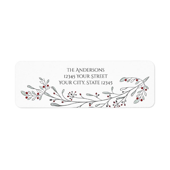 Christmas Foliage and Berries Return Address Label (Front)