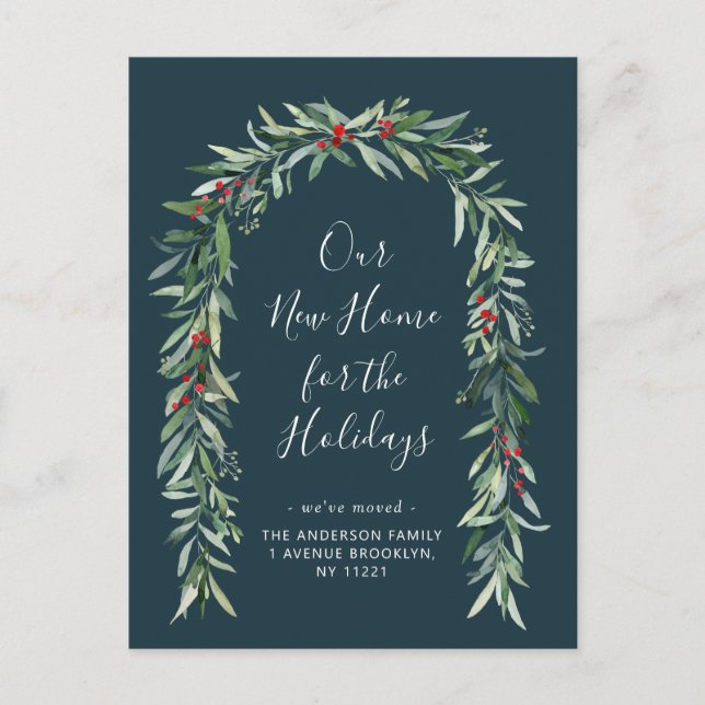 christmas foliage arch moving announcement postcard (Front)