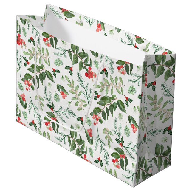 Christmas foliage berries mistletoe and holly  large gift bag (Front Angled)