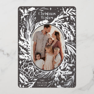 Christmas Foliage Dark Grey Foil Holiday Card