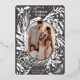 Christmas Foliage Dark Grey Foil Holiday Card