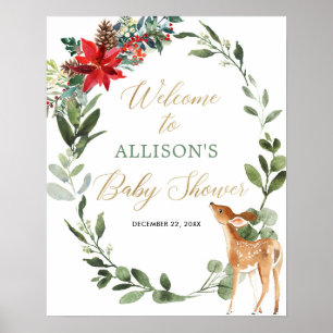 Christmas foliage deer baby shower welcome poster