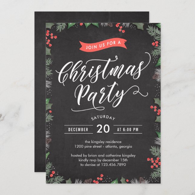 Christmas Foliage EDITABLE COLOR Party Invitation (Front/Back)