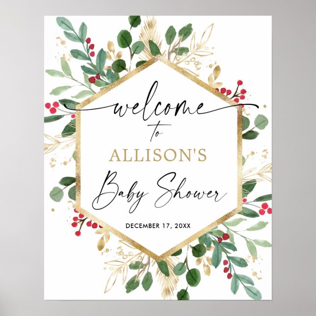 Christmas foliage elegant baby shower welcome sign (Front)