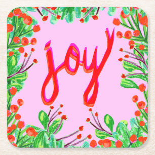 Christmas Foliage - Joy Square Paper Coaster