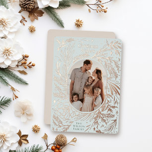 Christmas Foliage Light Blue Foil Holiday Card