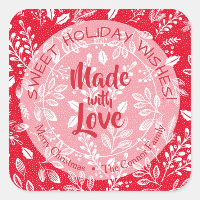 Christmas Foliage Made with Love Holiday Baking Square Sticker (Front)