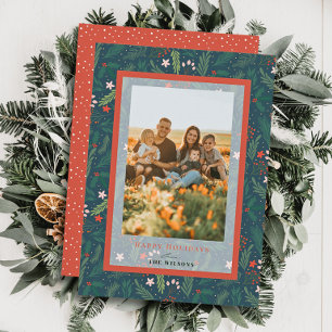 Christmas Foliage Navy Blue Holiday Photo Card