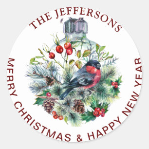 Christmas Foliage & Red Bird Envelope Seal Label