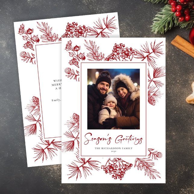 Christmas Foliage Red Photo Holiday Card (Creator Uploaded)