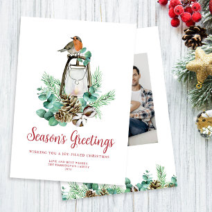 Christmas Foliage Season's Greetings White Photo Holiday Card